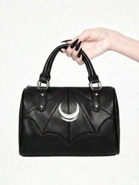 Gothic Witchy Crescent Moon Faux Leather Satchel Purse